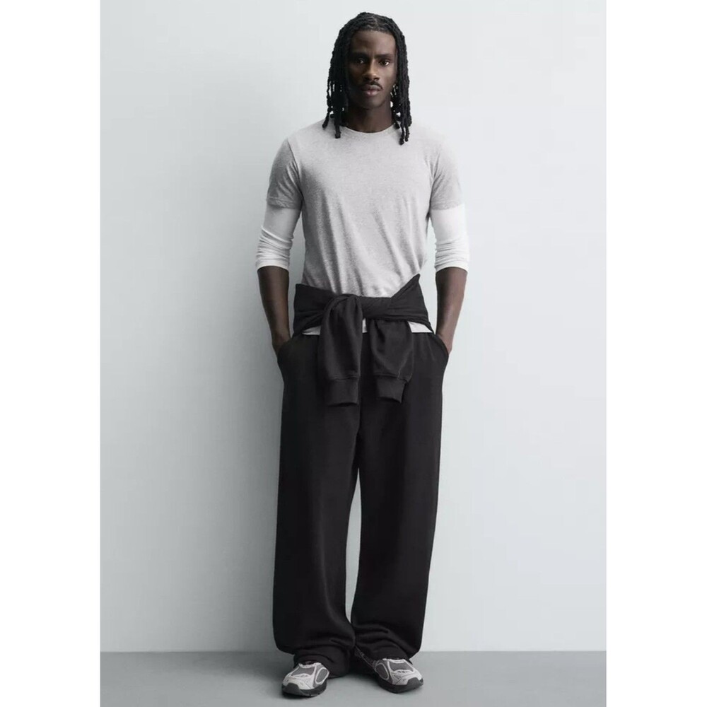 NWT Zara Men's Sz XL Basic Relaxed Fit Sweatpants Black Wide Leg Pockets $49.90